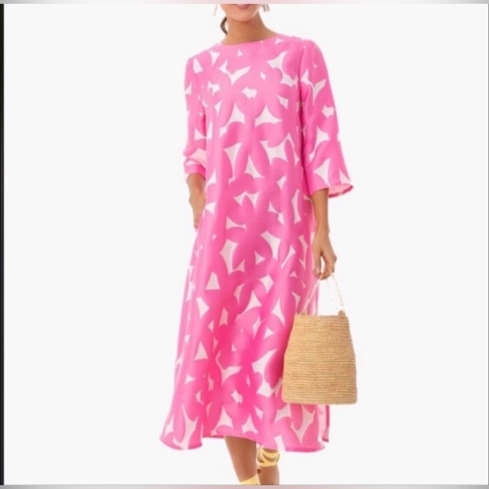 Tuckernuck Kaftan pink Italian floral Jaimie Dress like new